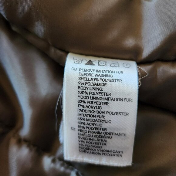 H&M Coat Olive Green Fur Hooded Puffer Parka Jacket Size S Vintage Y2k - Picture 8 of 8